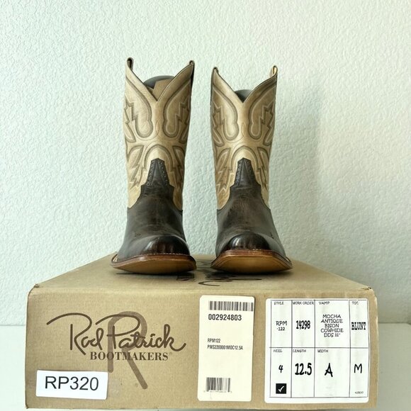 Rod Patrick Mens Cowboy Boots 12.5A Antique Mocha Bison Brown Western Blunt Toe - Picture 12 of 13